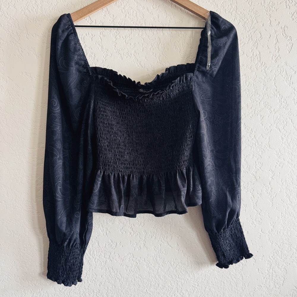 Shinestar | paisley floral smocked top | M
